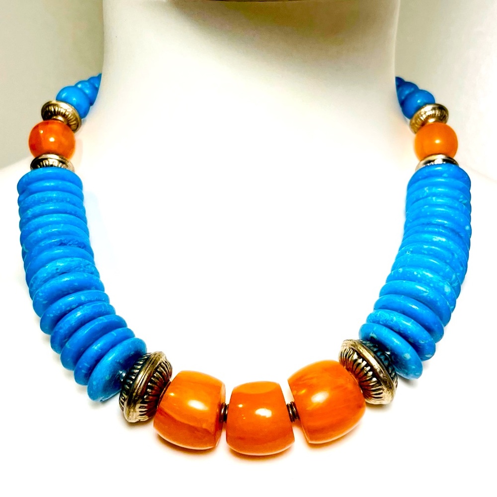 Carnelian stone turquoise silver necklace